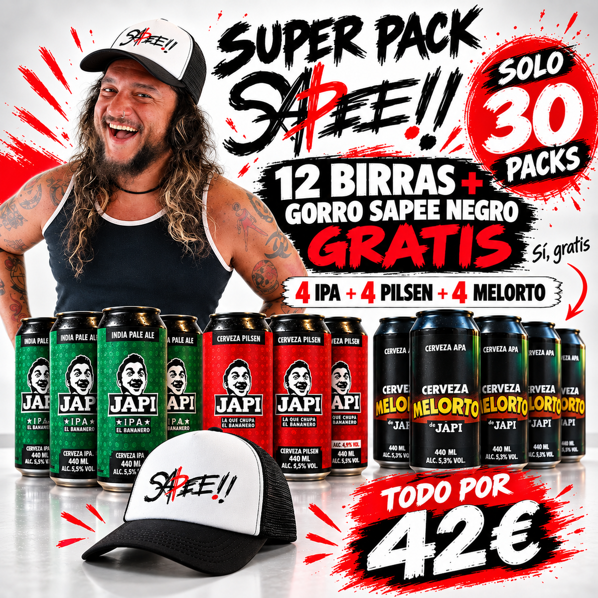 PACK SAPEE 80K | 12 JÁPIS + GORRO DE REGALO - SOLO 30